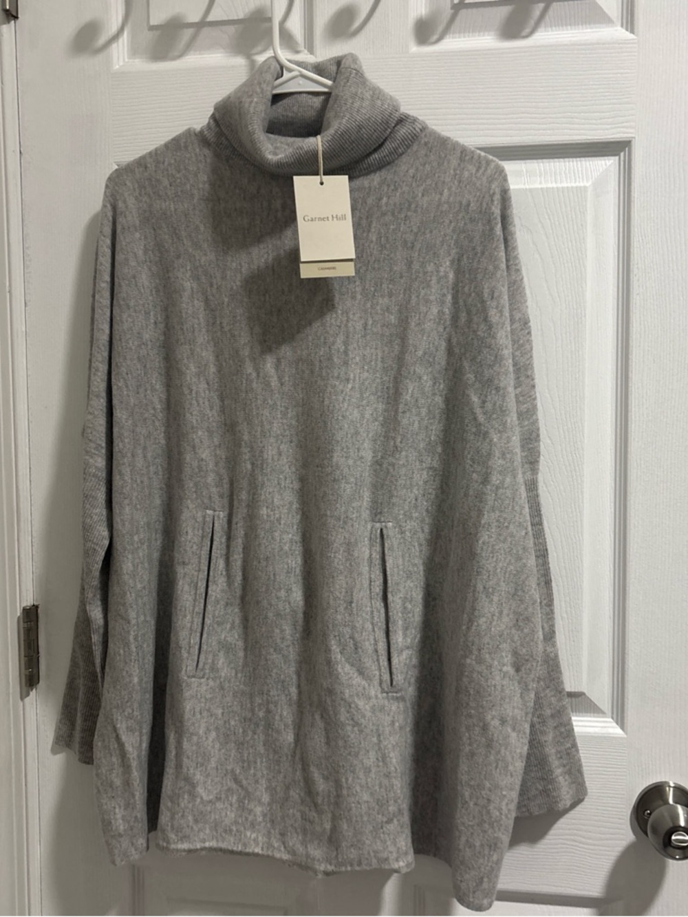 Garnet Hill Light Gray Cashmere-Blend Turtleneck Pullover